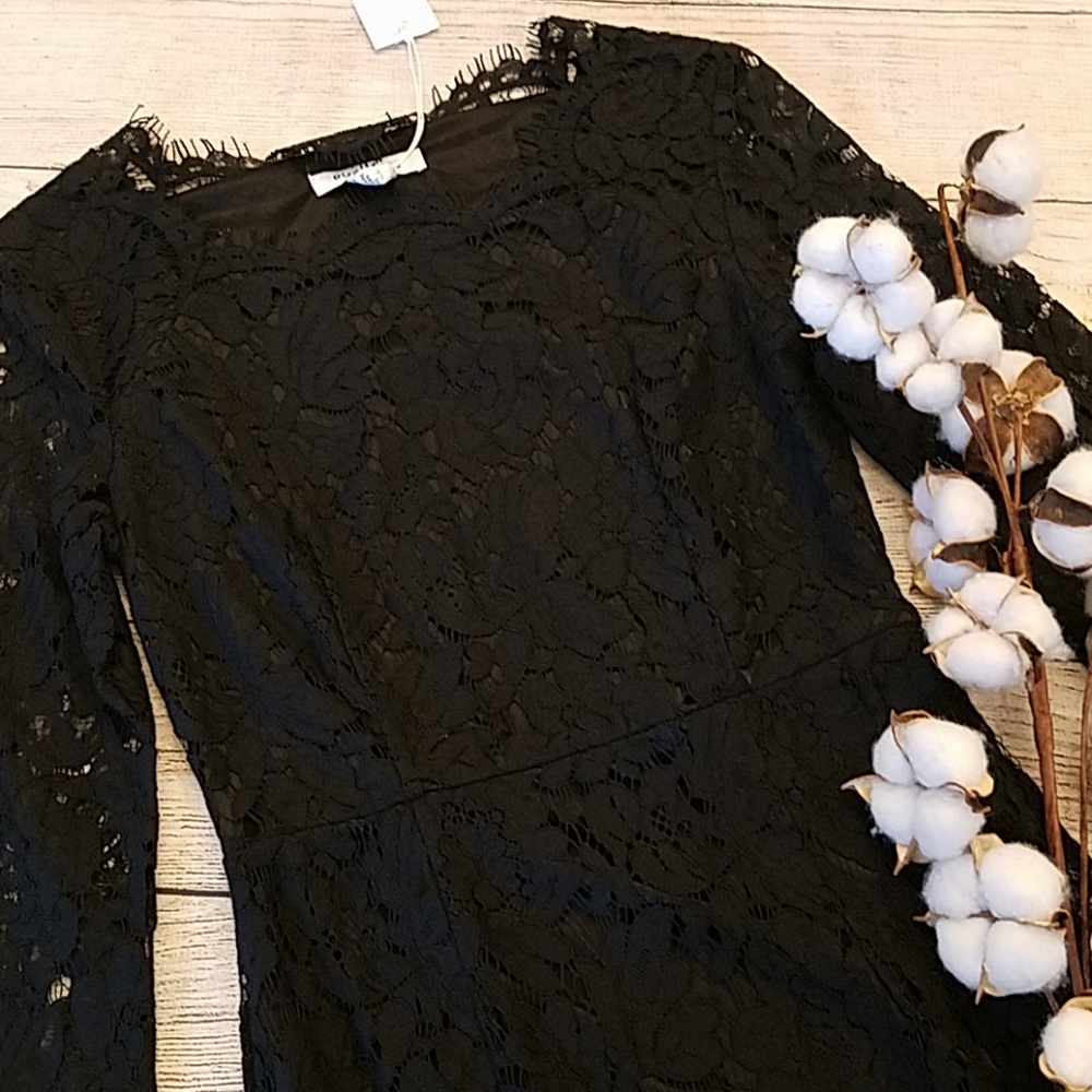 NWT Glamorous Black Lace Raw Hem Dress XS